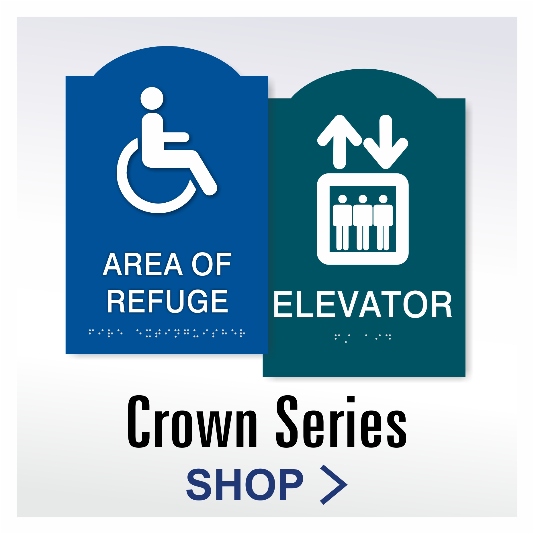 Crown Series Pictogram ADA Braille tactile signs, restroom, stairs, handicap
